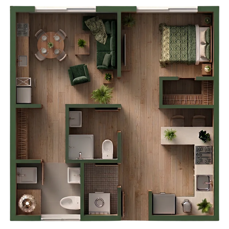 Floor Plan B, 1 Bedroom, Amelia V